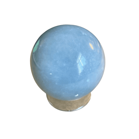 Buy Angelite Sphere for Meditation - Calm & Soothing. Handcrafted sky-blue mineral sphere from Peru ideal for spiritual connection and energy healing.
