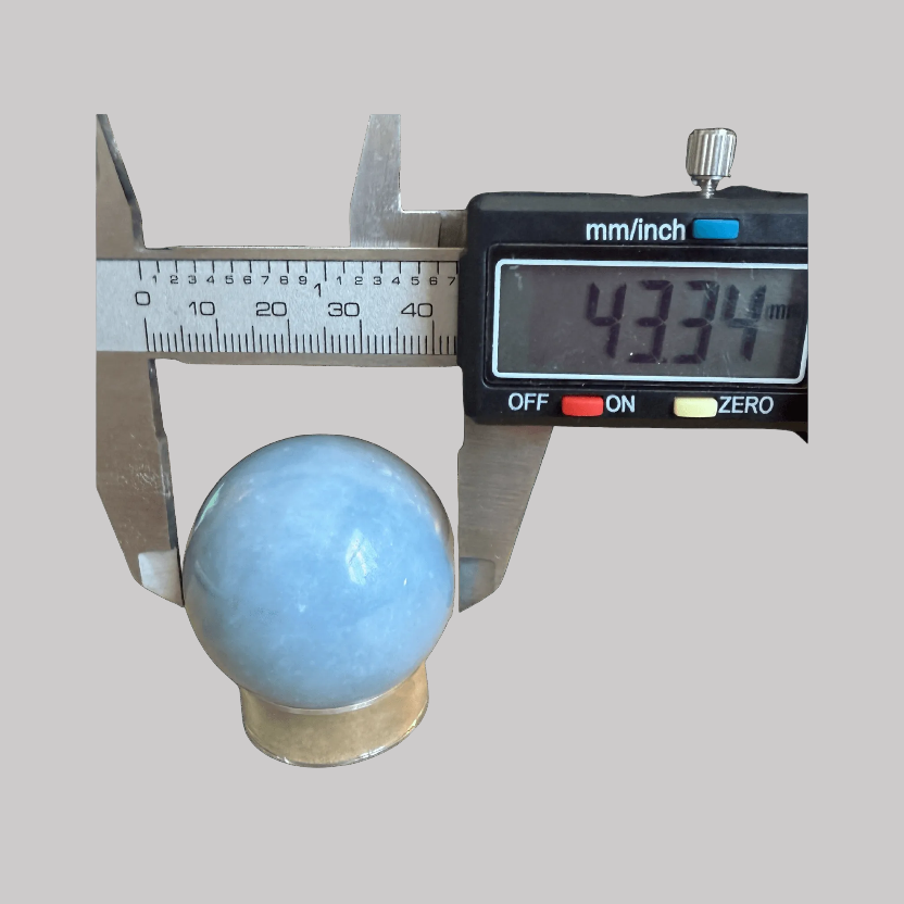 Buy Angelite Sphere for Meditation - Calm & Soothing; 43.34mm diameter, sky-blue Angelite sphere measured with caliper, ideal for spiritual connection and serenity.