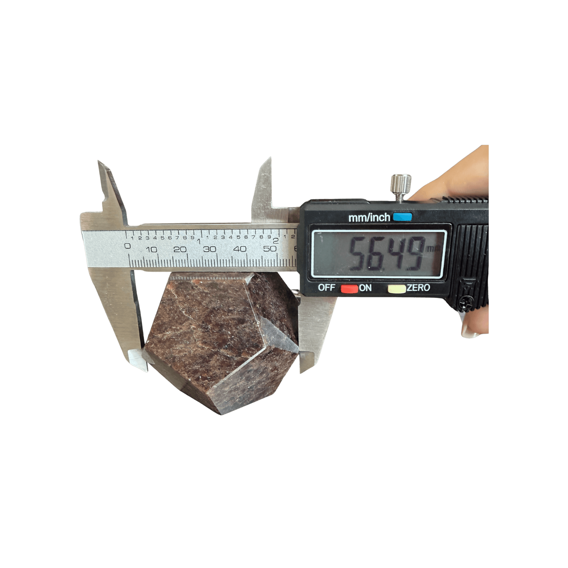 Garnet Dodecahedron Crystal for Grounding and Vitality measured at 56.49mm with digital caliper. Almandine Garnet for spiritual grounding and courage.