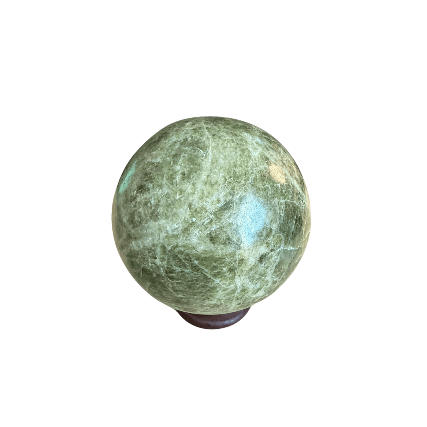 Green Infinite Stone Sphere - Heart Chakra Aid made from Serpentine & Chrysotile, ideal for energy work and chakra balancing in crystal collections.