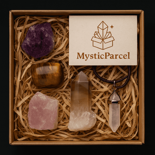 Essential crystal mystery box with 5 healing crystals for intention setting