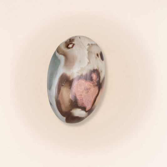 Medium Polychrome Jasper palm stone with earthy tones and polished finish, ideal for grounding and calming crystal energy work.