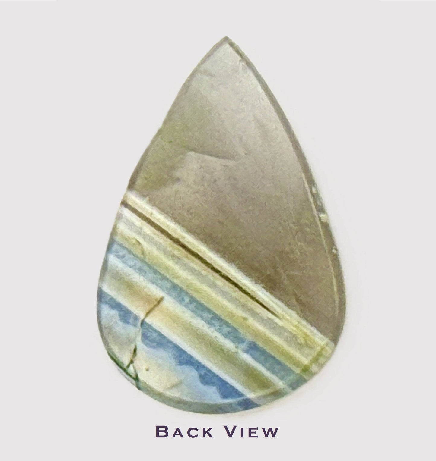 Hand shaped and polished translucent top section with striped blue and cream banding agate gemstone cabochon