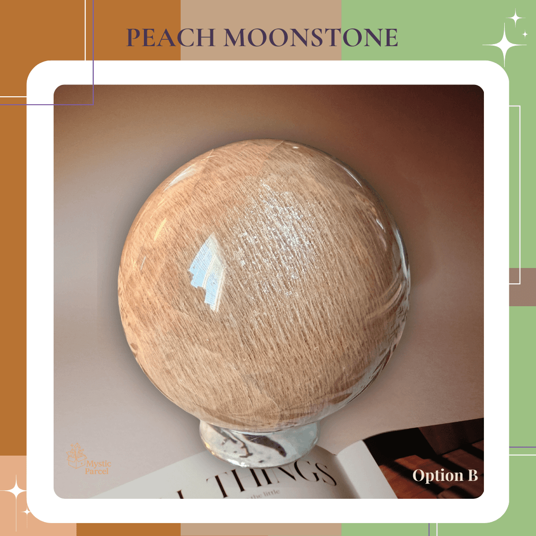 Peach Moonstone Sphere Option B close-up polished surface with shimmer