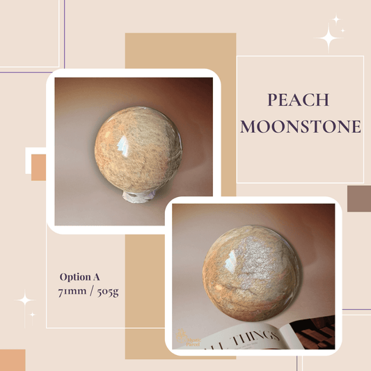 Adularescent Flash Peach Moonstone Sphere 71mm / 505g