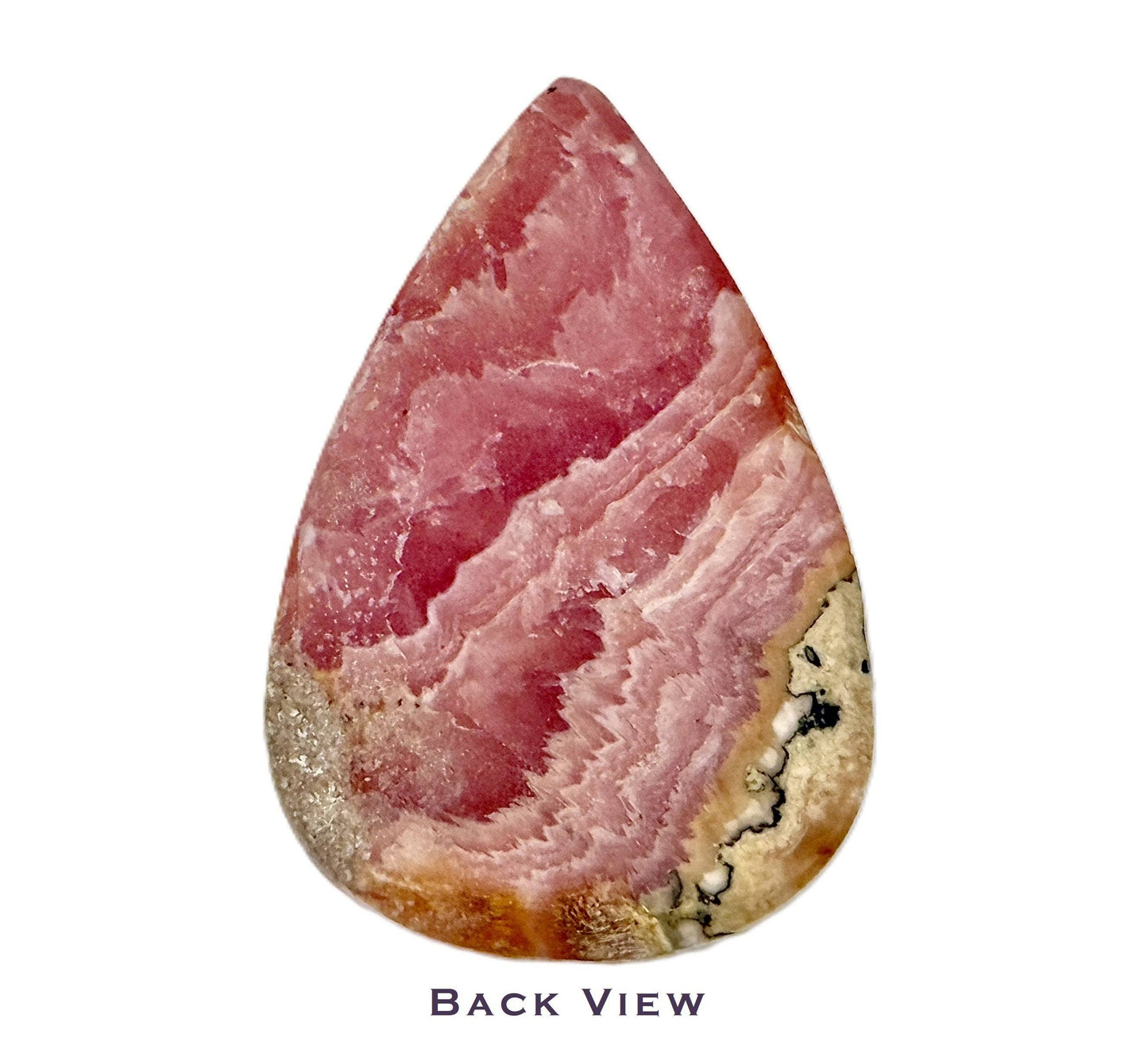 Smooth polished Rhodochrosite cabochon showing vibrant pink color on both sides