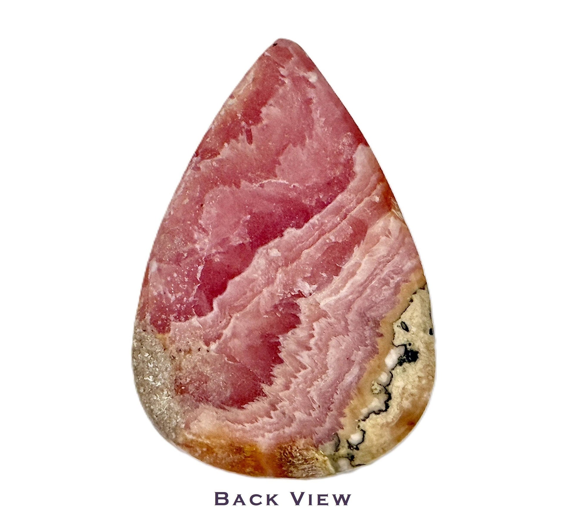 Smooth polished Rhodochrosite cabochon showing vibrant pink color on both sides