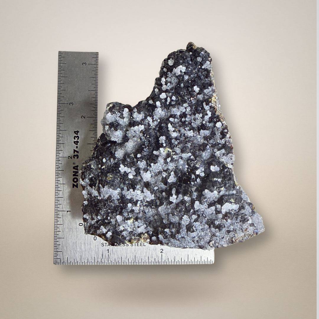 Sphalerite Quartz specimen from Germany measured against ruler. Ideal for collectors of rare mineral specimens.
