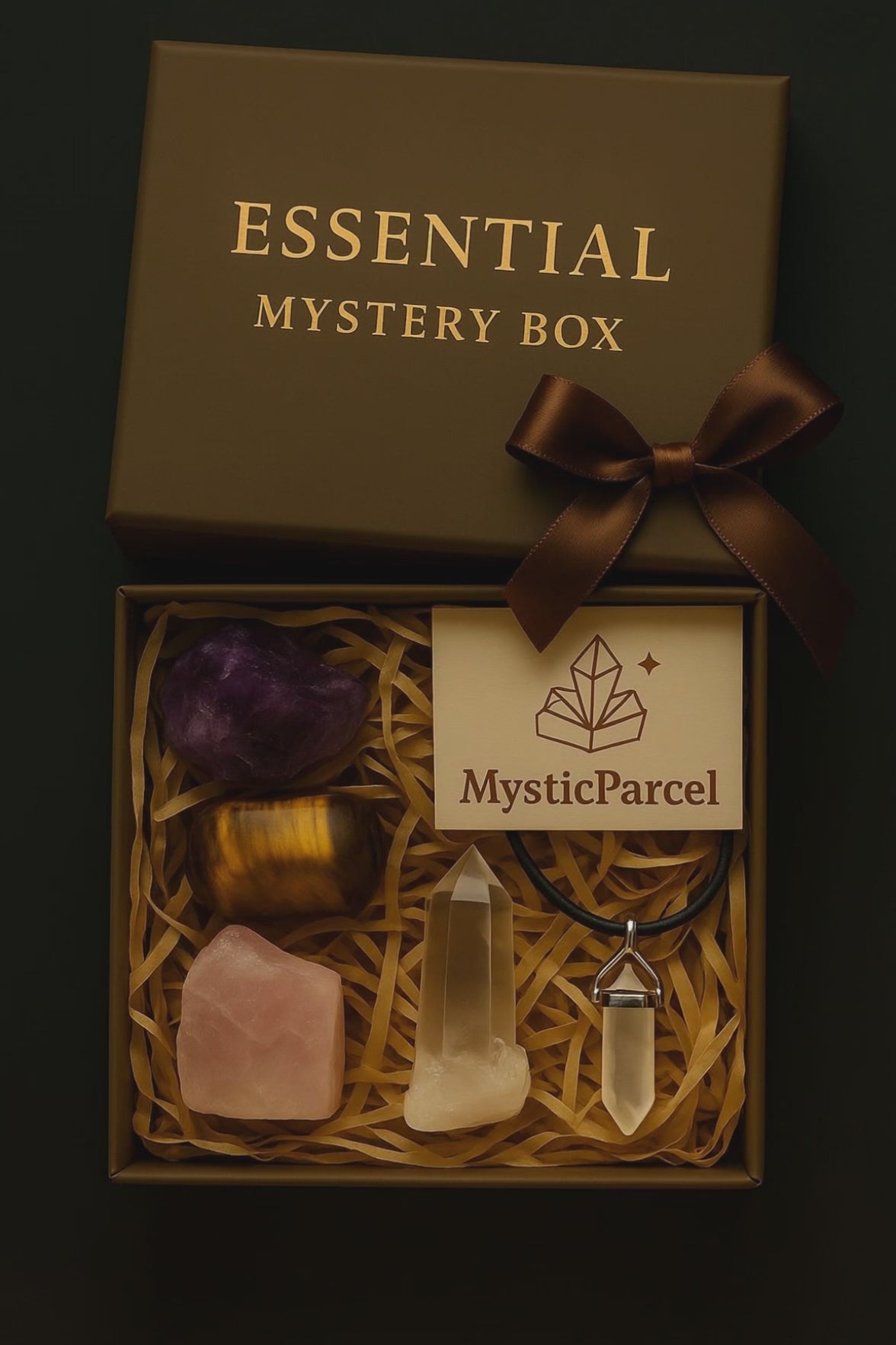 Mystic Parcel Essential box – beginner crystal gift set for balance, clearing, creativity