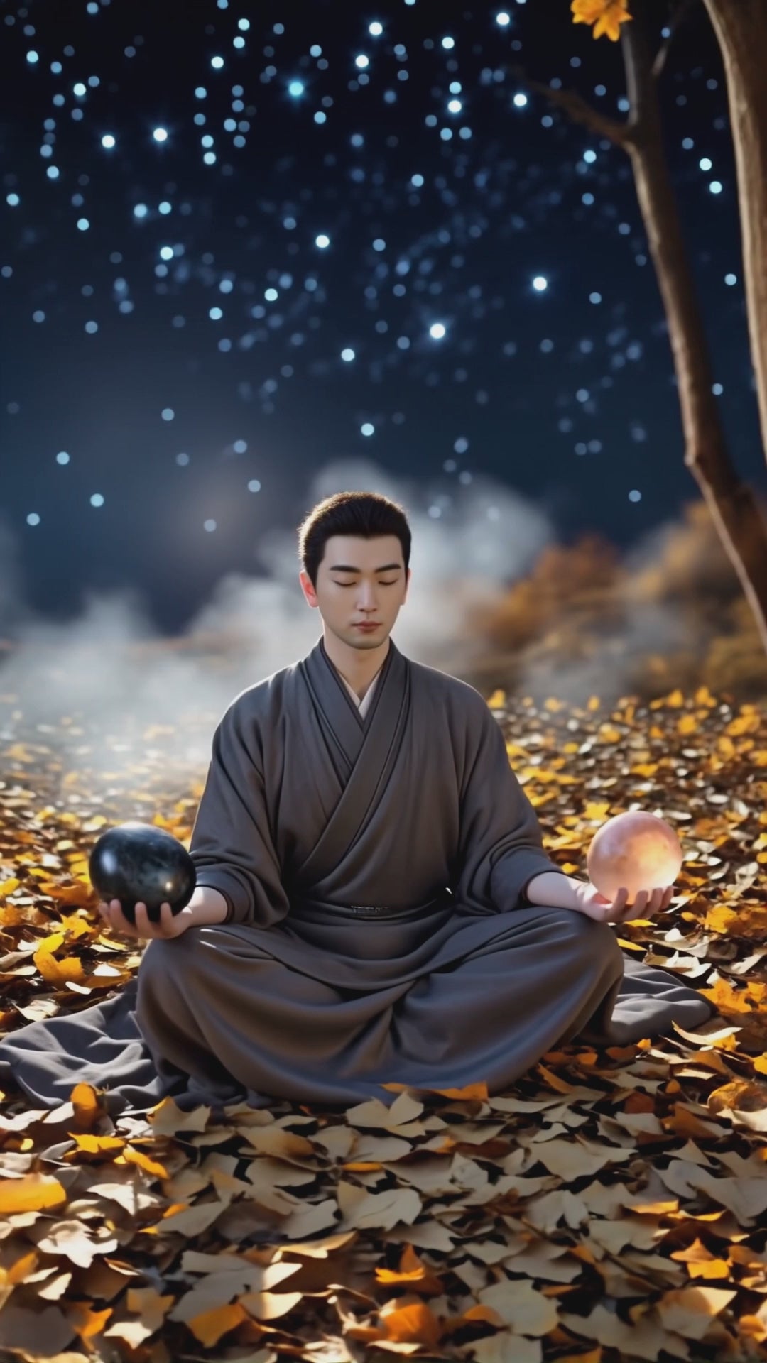 Peach moonstone video in the hand of a meditator