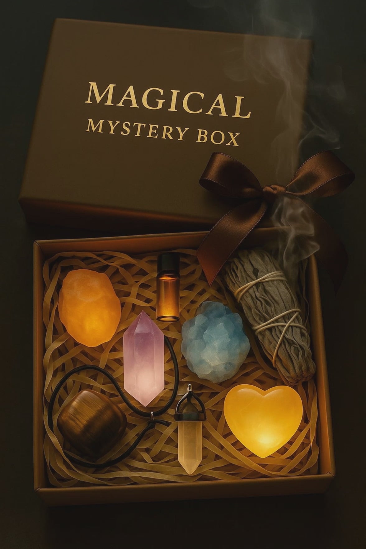 Ritual gift set with crystals, oils, and herbs for energy and balance