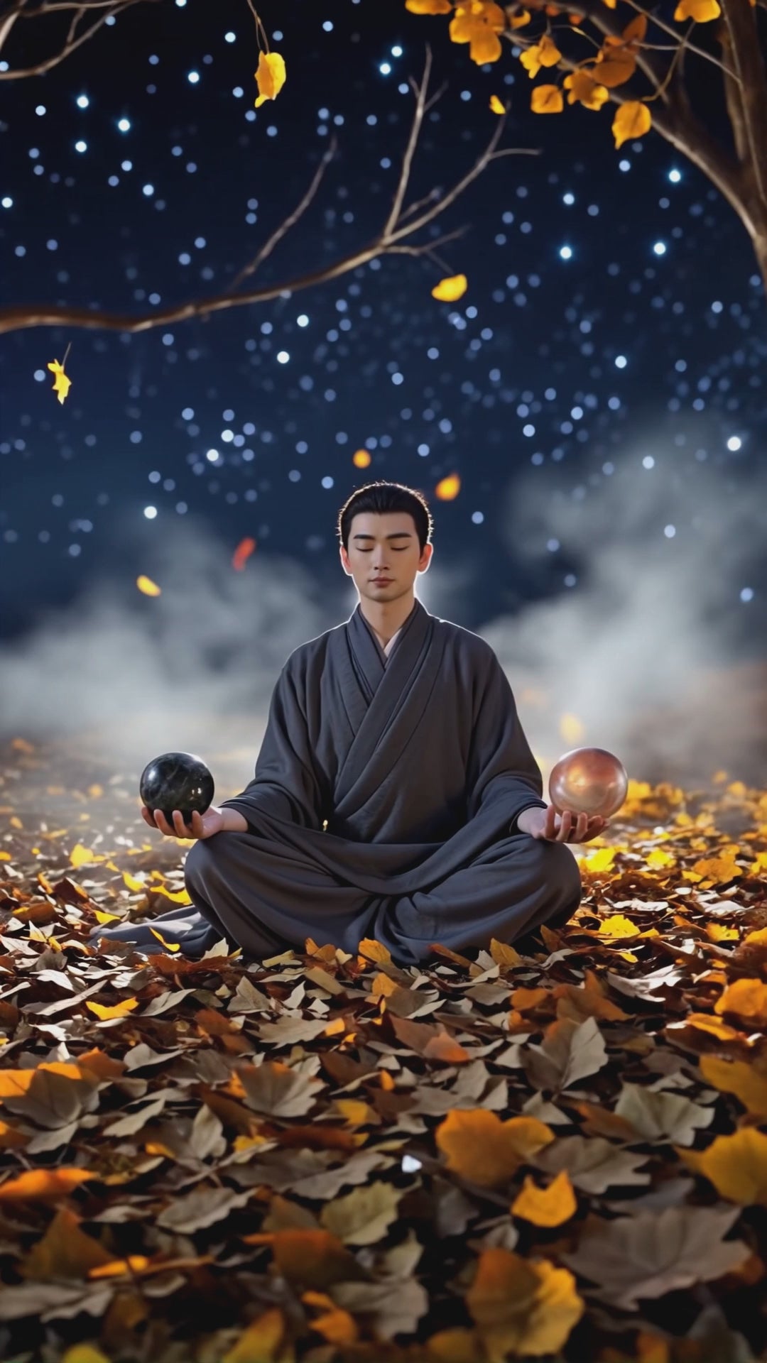 Black moonstone video in the hand of a meditator
