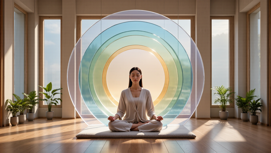 meditation female in a quite space with visible aura imagery