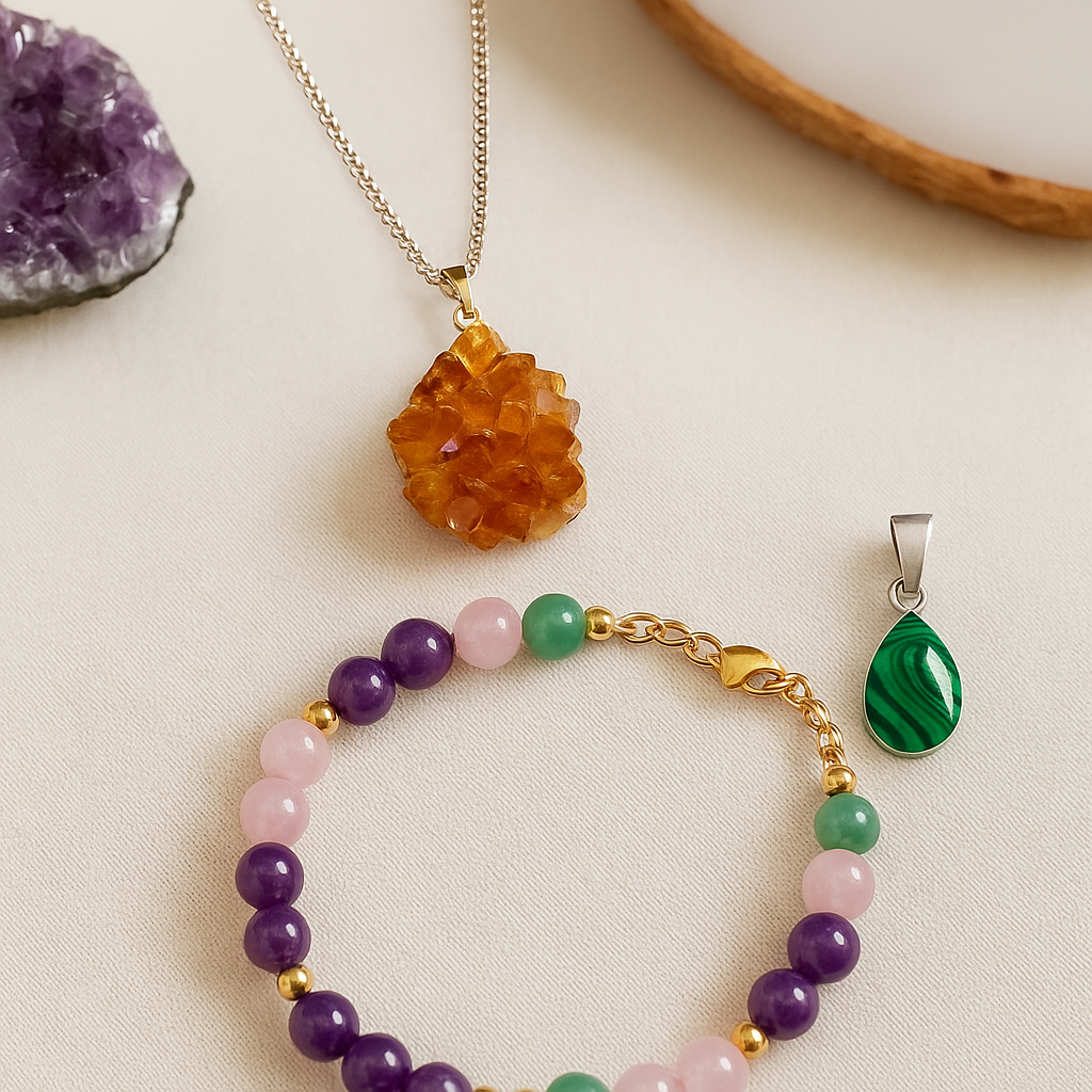 Unique handmade energy crystal jewelry with vibrant gemstones.