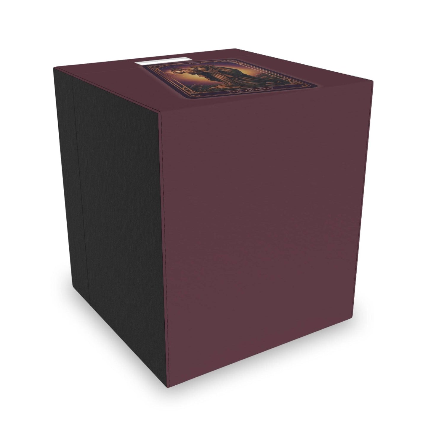 Side view of The Hermit Tarot felt storage box in deep purple and black, offering stylish and durable home organization.