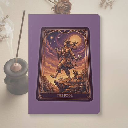 The Fool Tarot Journal cover with Mystic Parcel Intention Art inhouse created illustration