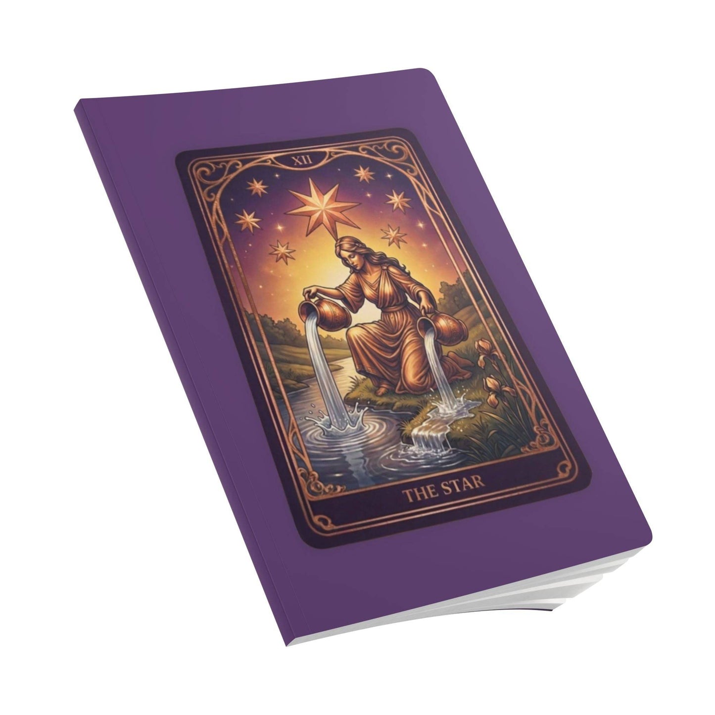 Angled view of The Star Tarot Softcover Journal highlighting the detailed tarot artwork and durable softcover, ideal for everyday journaling.