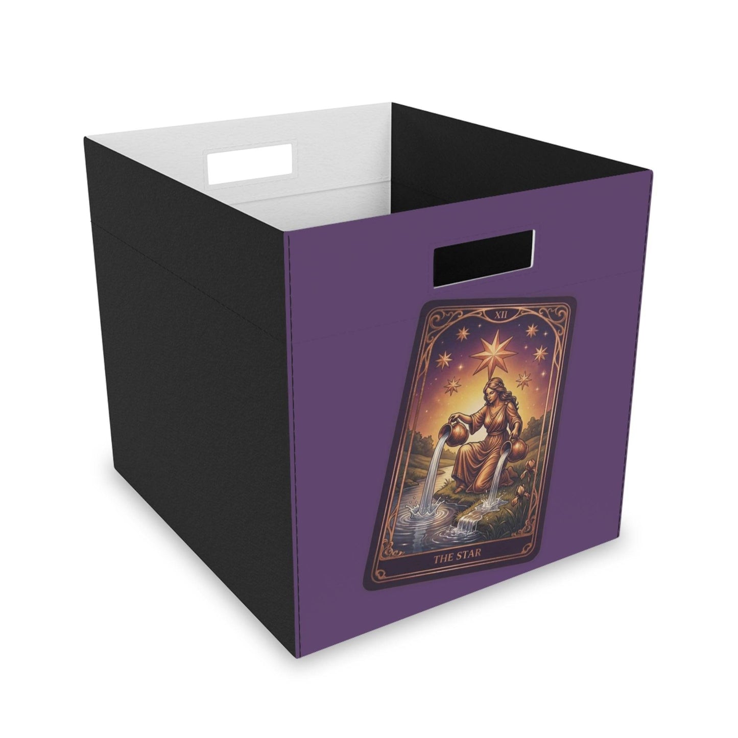 The Star Tarot felt storage box in purple with mystical tarot card artwork, ideal for organizing home essentials or spiritual items.