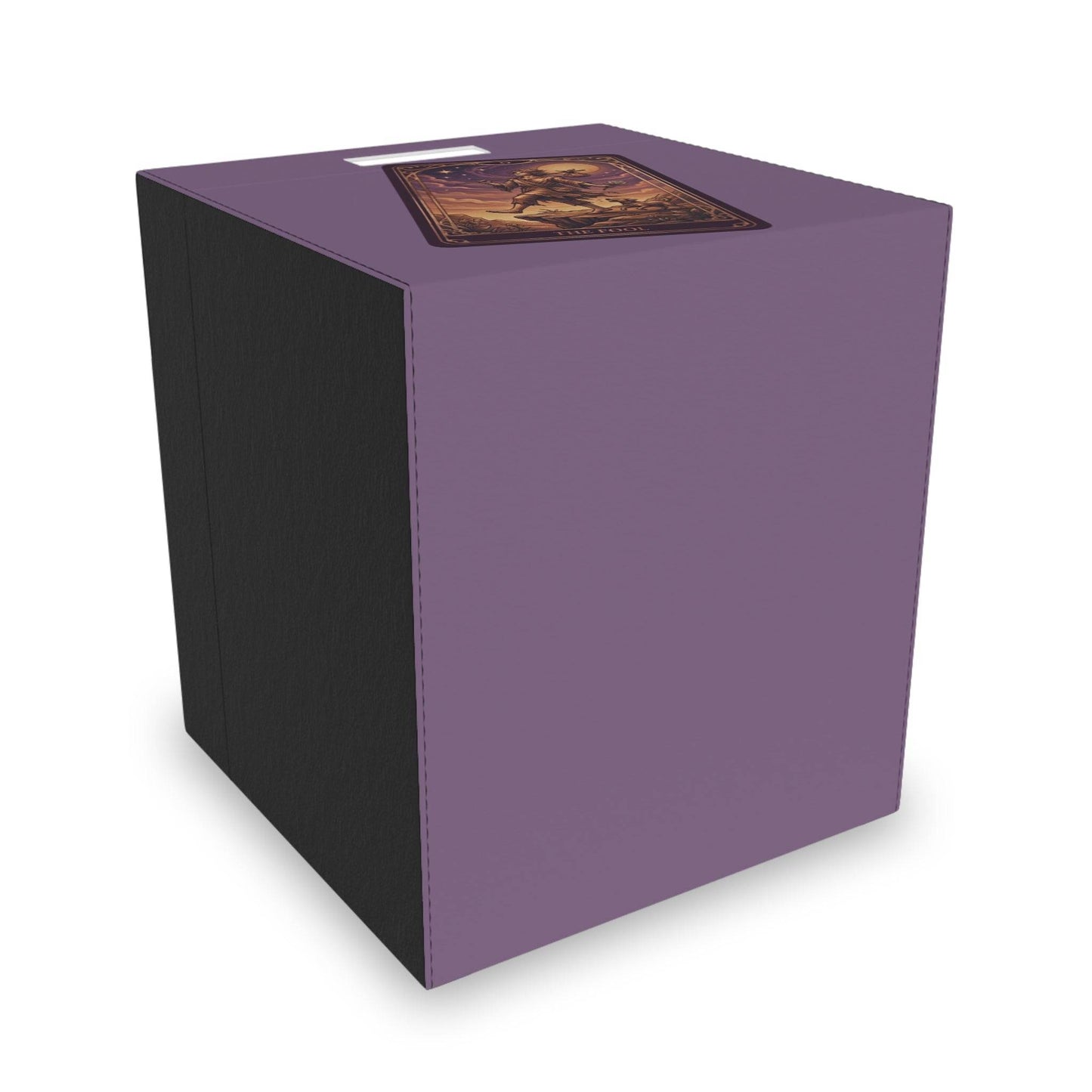 Purple storage box with The Fool Tarot card illustration