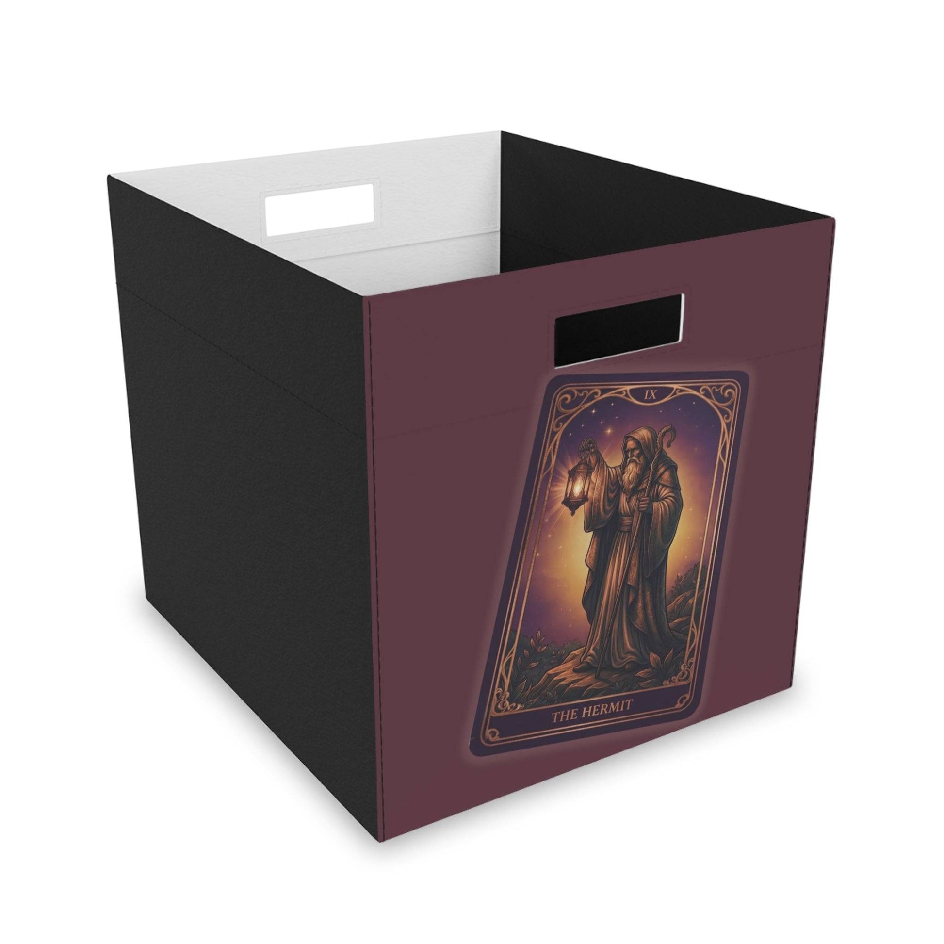 The Hermit Tarot - felt storage box featuring mystical tarot card art on a purple front panel, ideal for spiritual home organization.