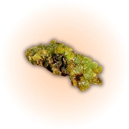 Side view of Cuprian Adamite Crystal Specimen from Ojuela Mine Mexico | 16g, lime-green crystal cluster ideal for collectors and metaphysical use.