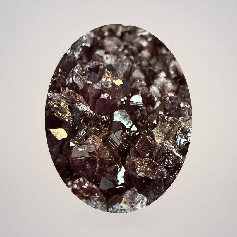 Macro view of Alaçam Amethyst Collector Specimen — Deep Purple Cluster (227g) showcasing intricate crystal facets and deep purple hues.