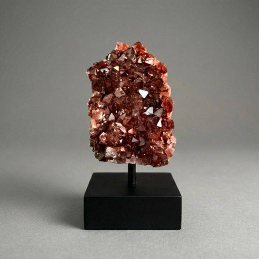 Mounted Alaçam Amethyst Druzy Specimen — Compact Display Cluster (68g) Turkey on a black stand, ideal for collectors and gemstone displays.