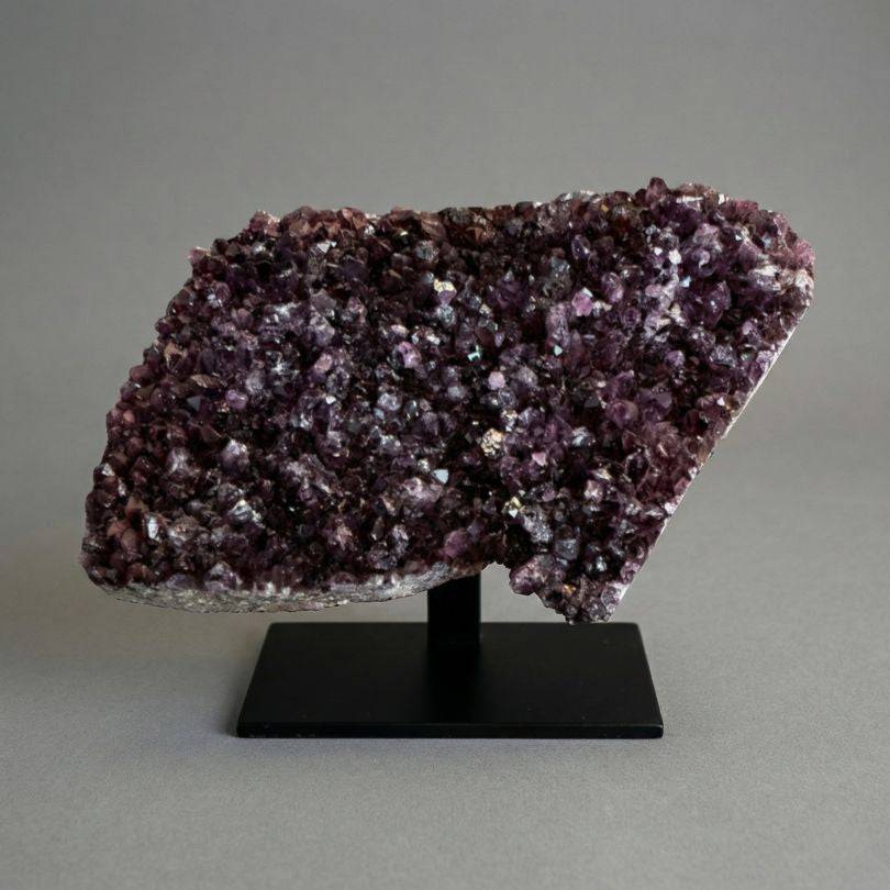 Alaçam Amethyst Collector Specimen — Deep Purple Cluster (227g) displayed on a black stand, perfect for home or office collectible displays.