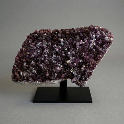 Alaçam Amethyst Collector Specimen — Deep Purple Cluster (227g) displayed on a black stand, perfect for home or office collectible displays.