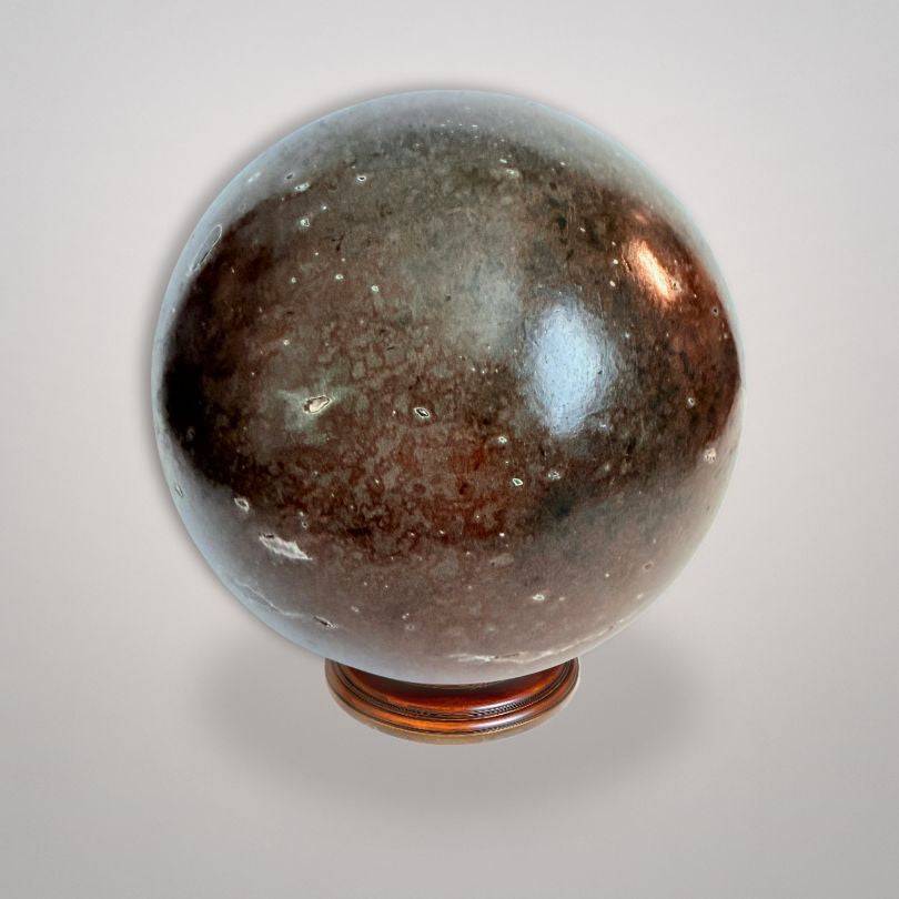 Back view of Amethyst Geode Sphere 761g from Brazil with smooth polished surface, perfect for display and gemstone collections.