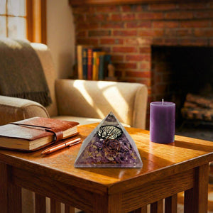 Amethyst Tree of Life Orgonite Pyramid — Natural Crystal