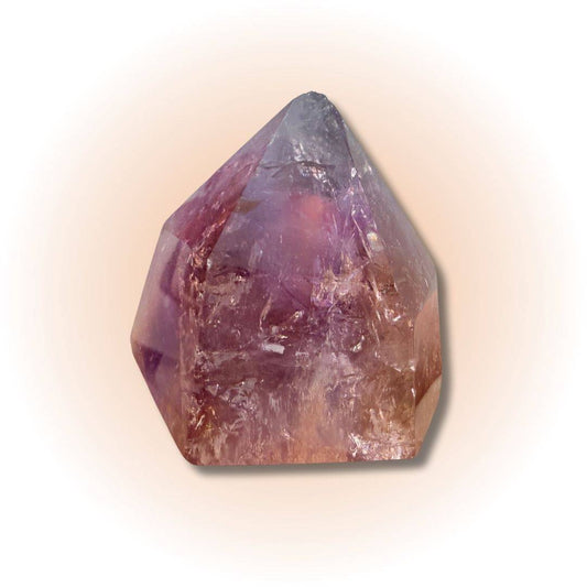 Natural Ametrine Amethyst Crystal Tower from Brazil featuring purple and golden hues, ideal for balance and clarity in gemstone collections.