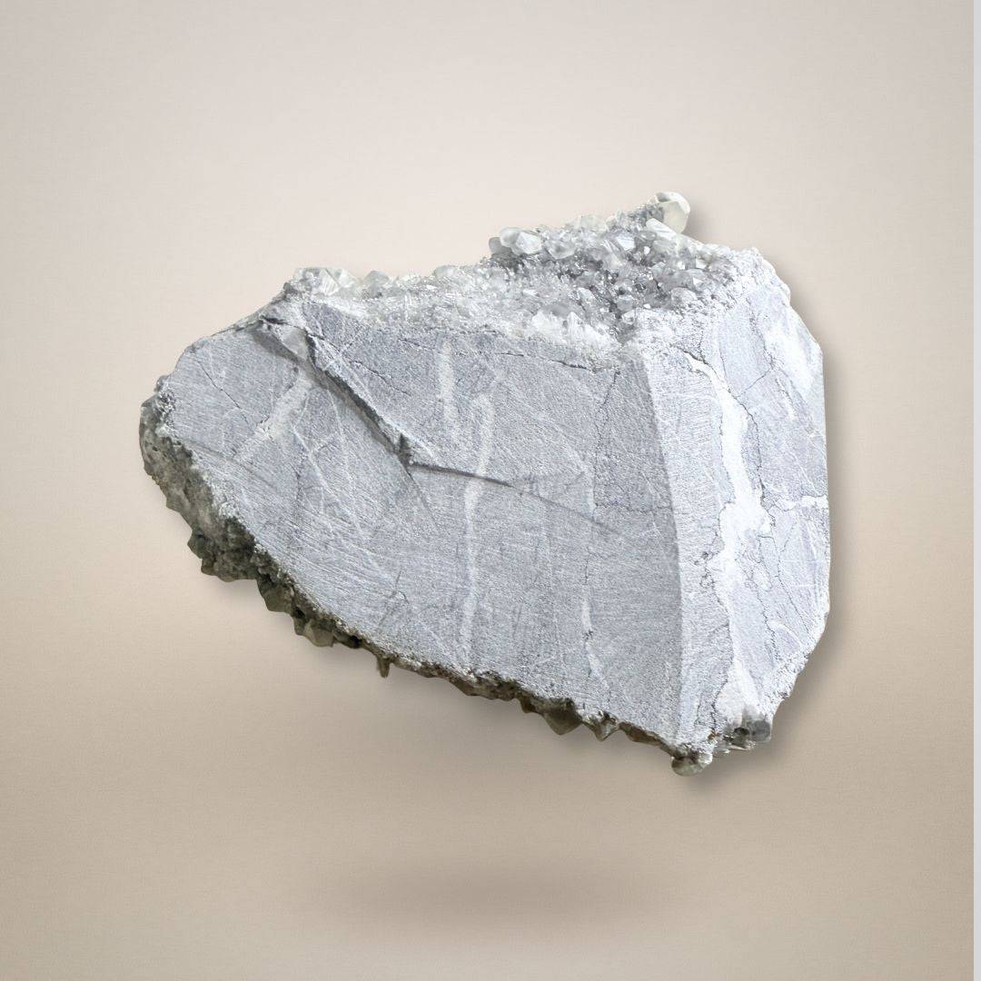 Back view of Apophyllite Cluster - Collector Specimen 497g showing raw stone base back side, contrasting with the crystal-covered front.