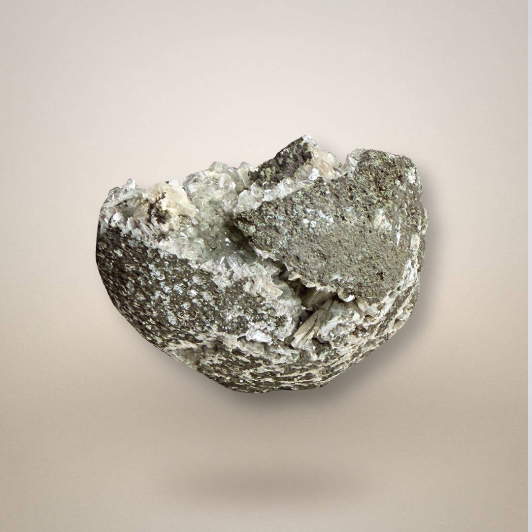 Back view Green Apophyllite with Stilbite Geode Cluster - Small Collector Specimen featuring shimmering green crystals and white stilbite in a natural matrix, ideal for mineral collectors.