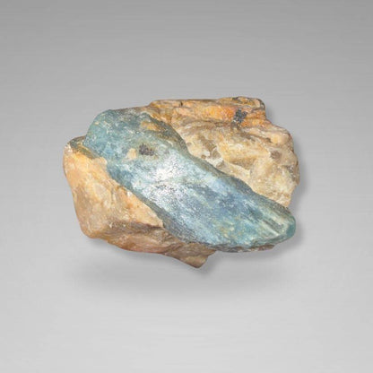Brazil Gem Trio specimen highlighting elongated raw aquamarine crystal in earthy matrix. Ideal for collectors of rare and natural gemstones.