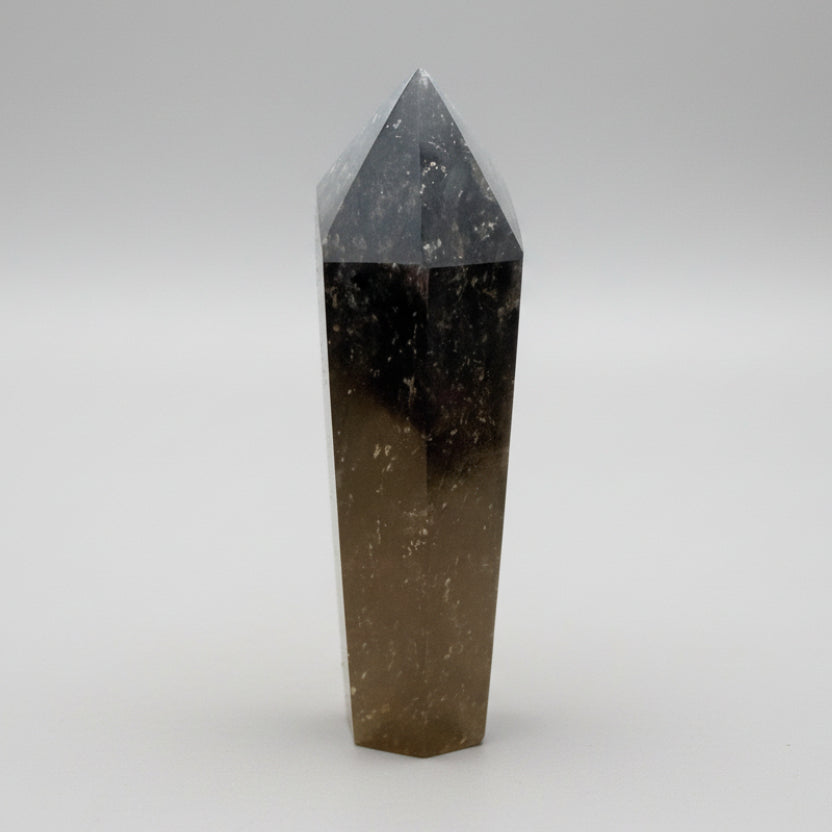Arfvedsonite Generator 6inch for manifestation and clarity, hand-polished with a pointed tip to enhance energy flow in spiritual and metaphysical practices.