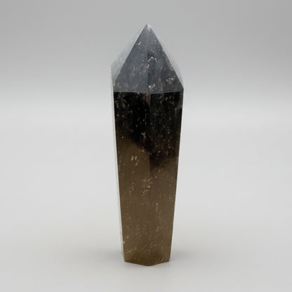 Arfvedsonite Generator 6inch for manifestation and clarity, hand-polished with a pointed tip to enhance energy flow in spiritual and metaphysical practices.