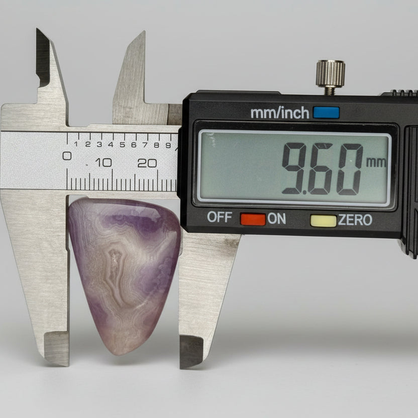 Purple Aztec Lace Agate Cabochon 32.5 Cts measured at 9.60mm with digital caliper. Ideal for jewelry crafting or spiritual use.
