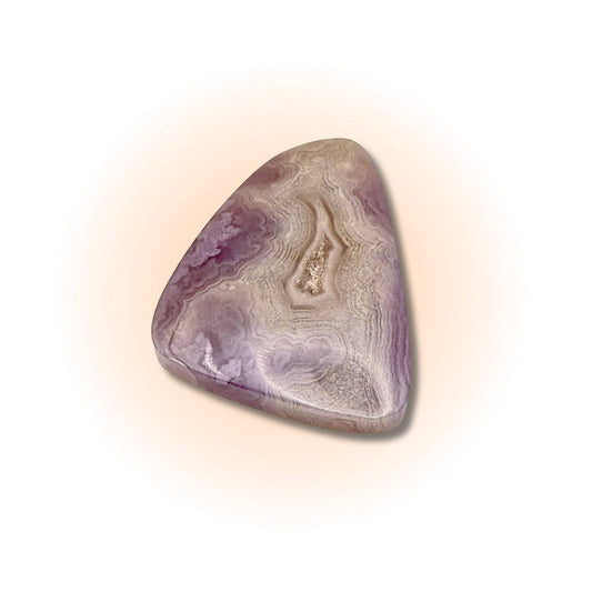 Purple Aztec Lace Agate Cabochon 32.5 Cts with intricate banding and polished finish, ideal for jewelry making or spiritual crafts. Featured Lapidary @lapidarydave on youtube.