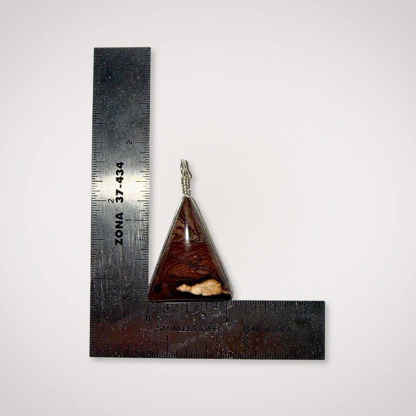 Biggs Jasper triangle pendant with ruler for scale