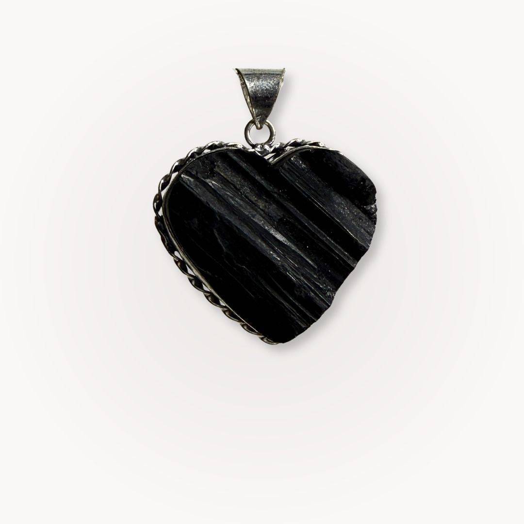 Heart-shaped Black Tourmaline pendant from the Circle of Safekeeping Aligned Pairing, offering grounding and protective energy.