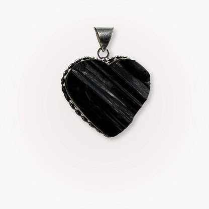 Heart-shaped Black Tourmaline pendant from the Circle of Safekeeping Aligned Pairing, offering grounding and protective energy.