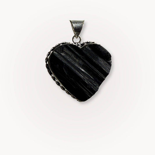 Heart-shaped Black Tourmaline pendant from the Circle of Safekeeping Aligned Pairing, offering grounding and protective energy.