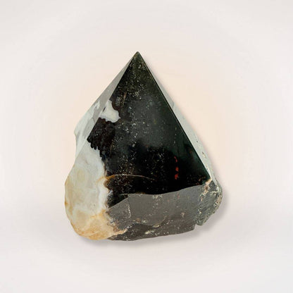 Bloodstone - Top Polish Natural Sided Point tower with dark green and earthy tones, ideal for grounding and courage in gemstone collections.