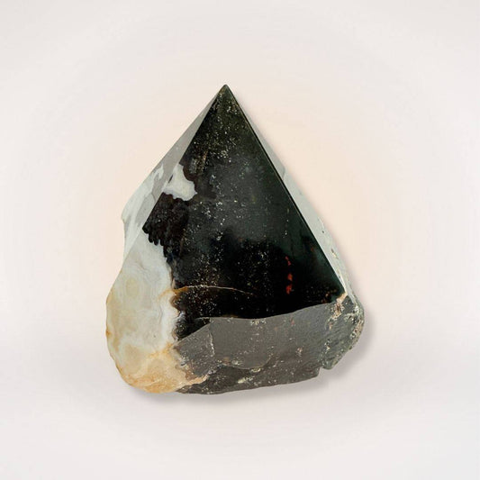 Bloodstone - Top Polish Natural Sided Point tower with dark green and earthy tones, ideal for grounding and courage in gemstone collections.