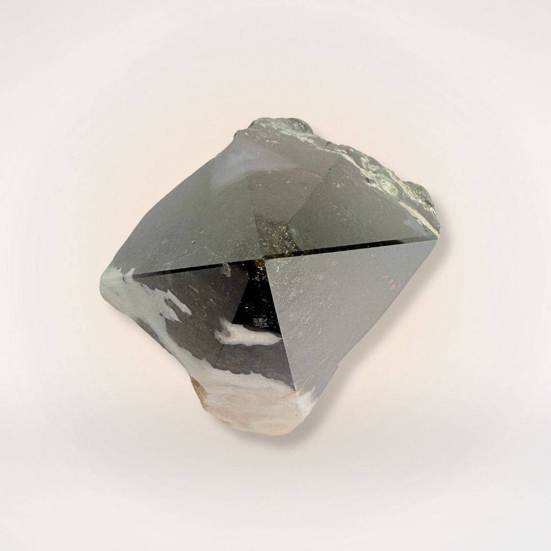 Top view of Bloodstone - Top Polish Natural Sided Point showing polished pyramid shape and natural textures, collectible gemstone tower.