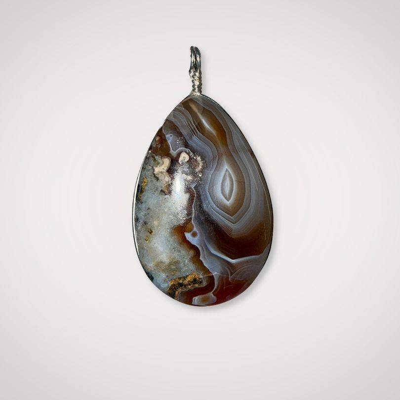 Botswana Agate pendant back view showing finished back with intricate patterns