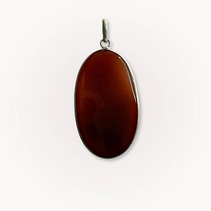 Back view of Carnelian Statement Pendant highlighting the smooth, rich-toned gemstone set in silver, perfect for crystal healing jewelry collections.