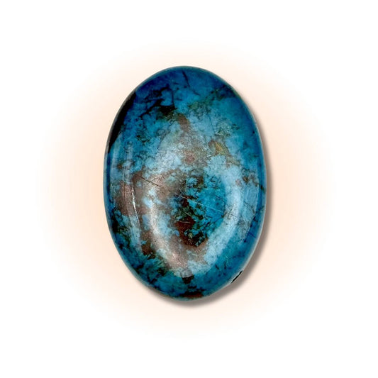 Chrysocolla Cabochon 63ct - Chile Gemstone | AAA Grade, featuring rich teal-blue hues and a polished oval shape ideal for custom jewelry designs.