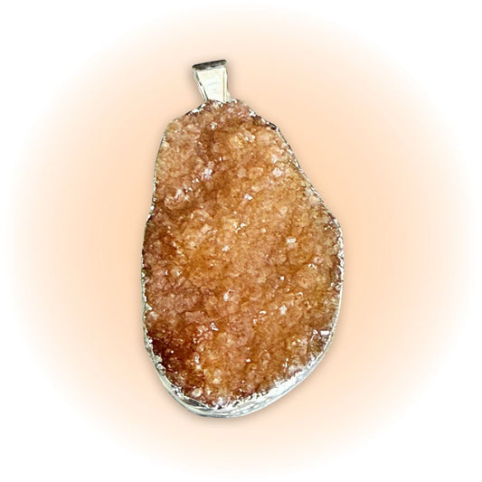 Natural Brazil Citrine Druzy Pendant in .925 Silver – Golden Cluster Jewelry